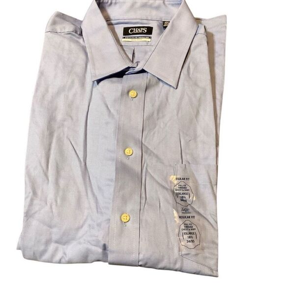 Chaps Mens Regular Fit Wrinkle Free Dress Shirt Blue Bay Size 18 1/2 34-35 NWT - Picture 1 of 5